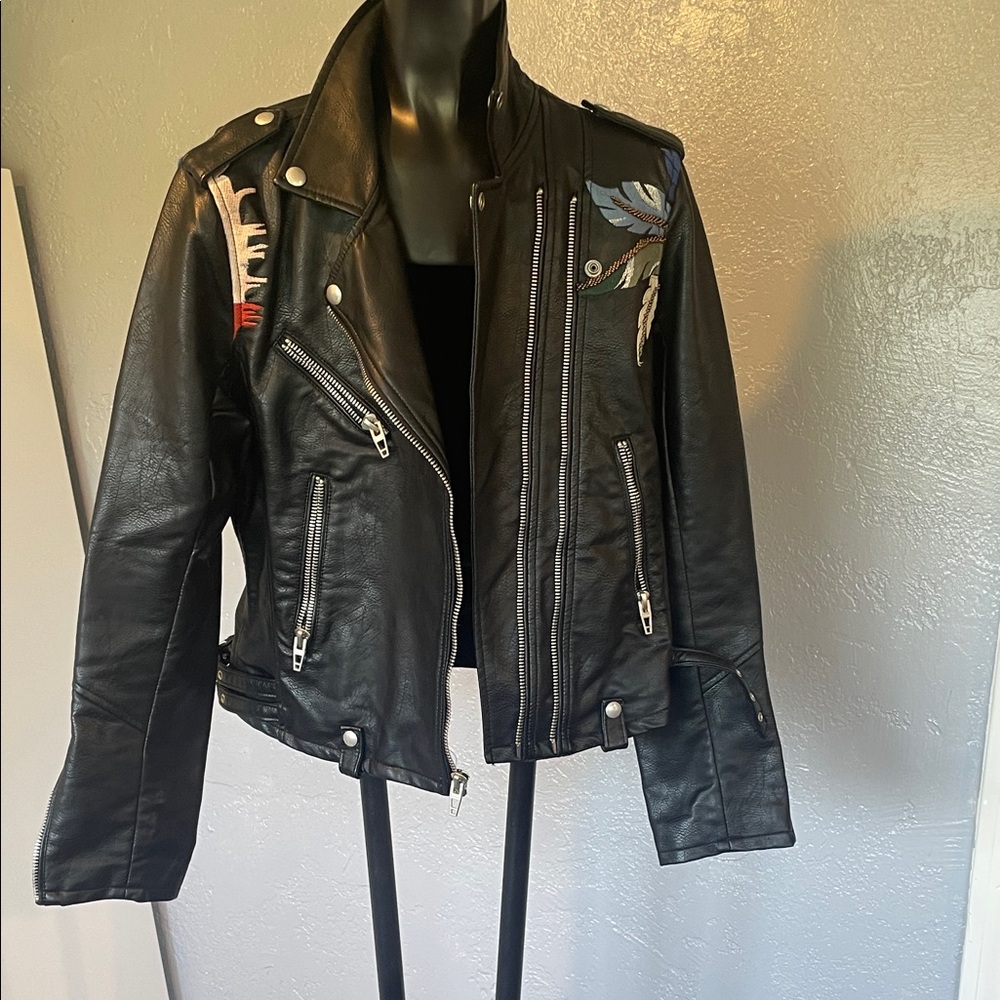 Blank NYC Black Leather Jacket with Embroidery